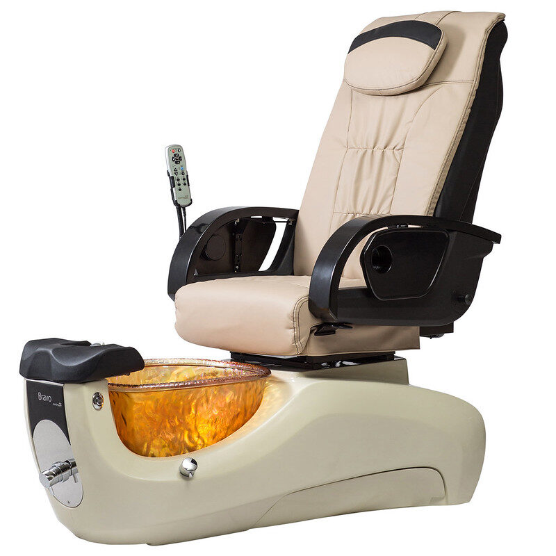 Kaemark A Bravo LE (Luxury Edition) Pedicure Spa by Continuum Pedicure Spas with a remote control.