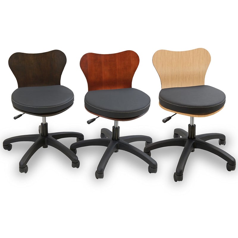 Kaemark Three Deluxe Wood Technician Chairs by Continuum Pedicure Spas on casters.