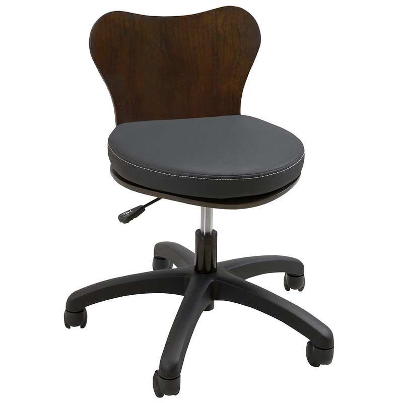 Kaemark A black Deluxe Wood Technician Chair by Continuum Pedicure Spas.