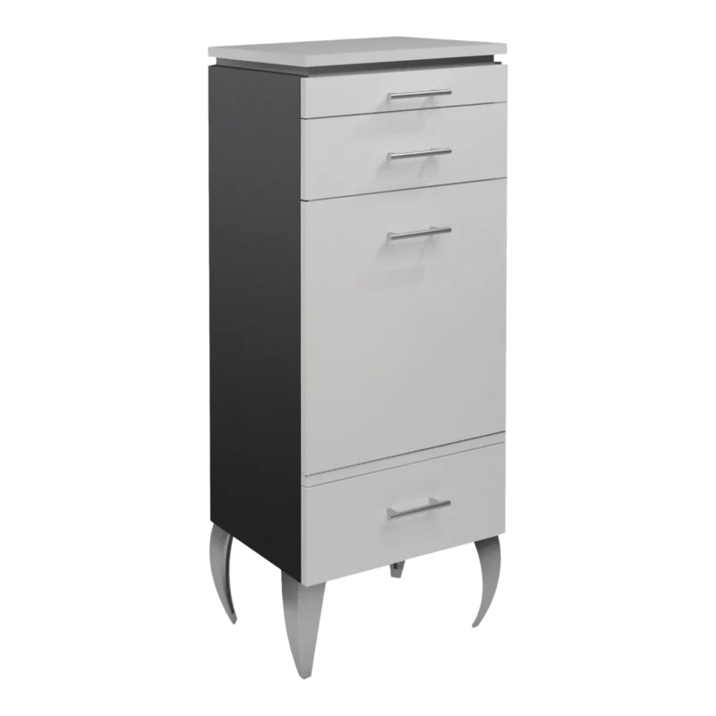 Kaemark A white and black Deco American-Made Salon Tower Station with two drawers.