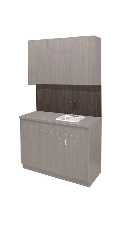 Kaemark A gray cabinet with a Denise American-Made Back Splash and cabinets.