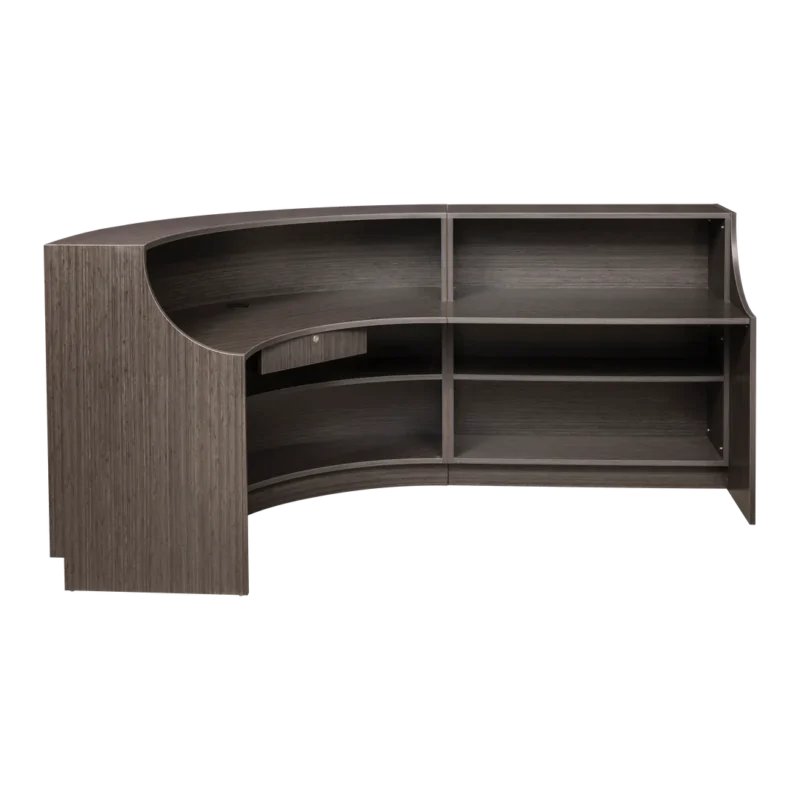 Kaemark A Ellipse American-Made Reception Desk - B with shelves and drawers.