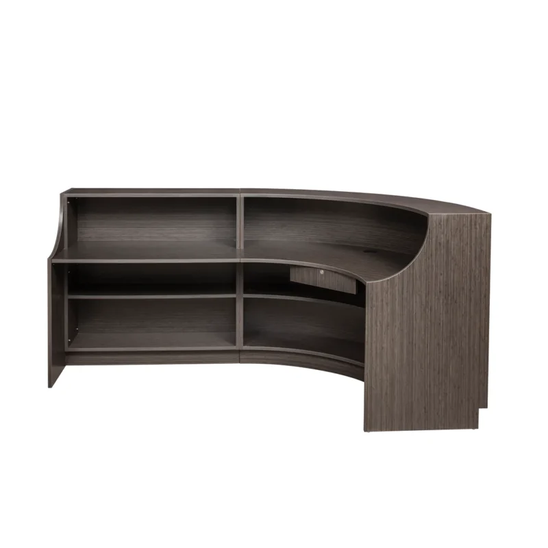 Kaemark A Ellipse American-Made Reception Desk - C with shelves and drawers.