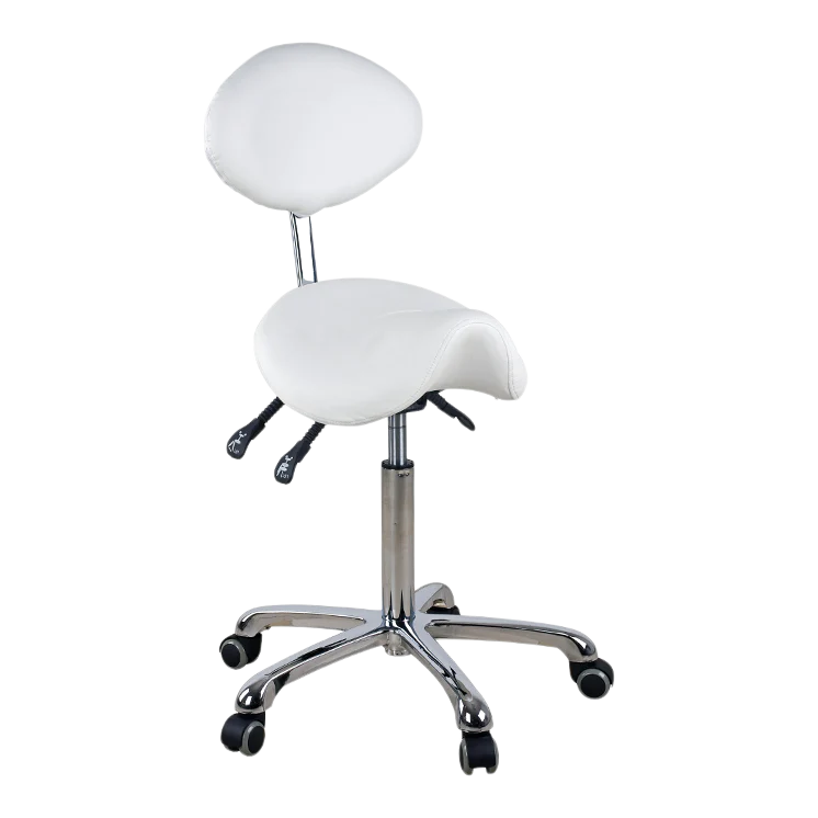Kaemark A Emma Spa Technician Stool with Backrest with casters on a white background.