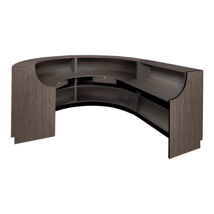 Kaemark A Ellipse American-Made Reception Desk - E with shelves and drawers.