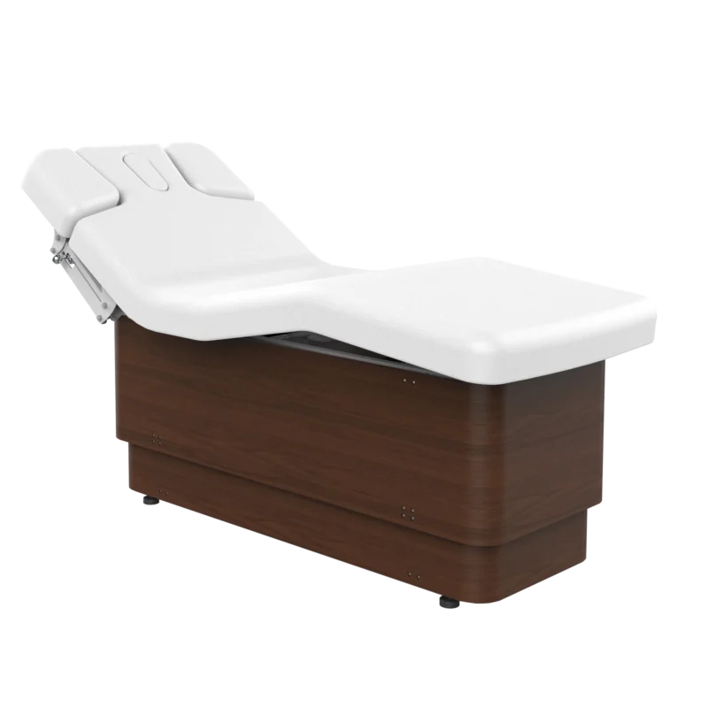 Kaemark An image of an Essential Spa Table with a wooden base.