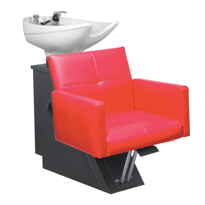Kaemark A red chair with a Fara Shampoo Shuttle in front of it.