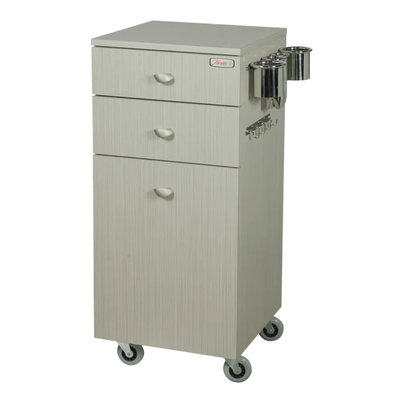 Kaemark A Frost American-Made Short Tower Styling Station with two drawers on wheels.