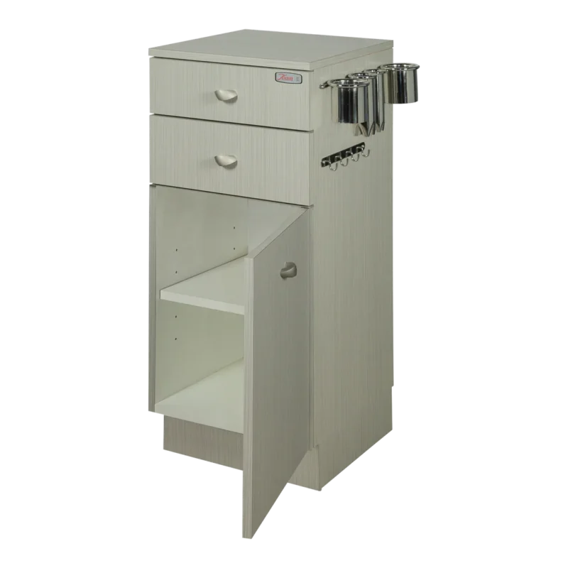 Kaemark A Frost American-Made Short Tower Styling Station with two drawers and a shelf.