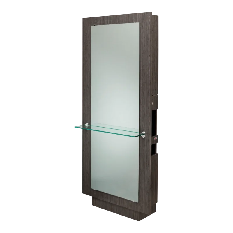 Kaemark A Frost American-Made Single Styling Station with a mirror and glass shelf.