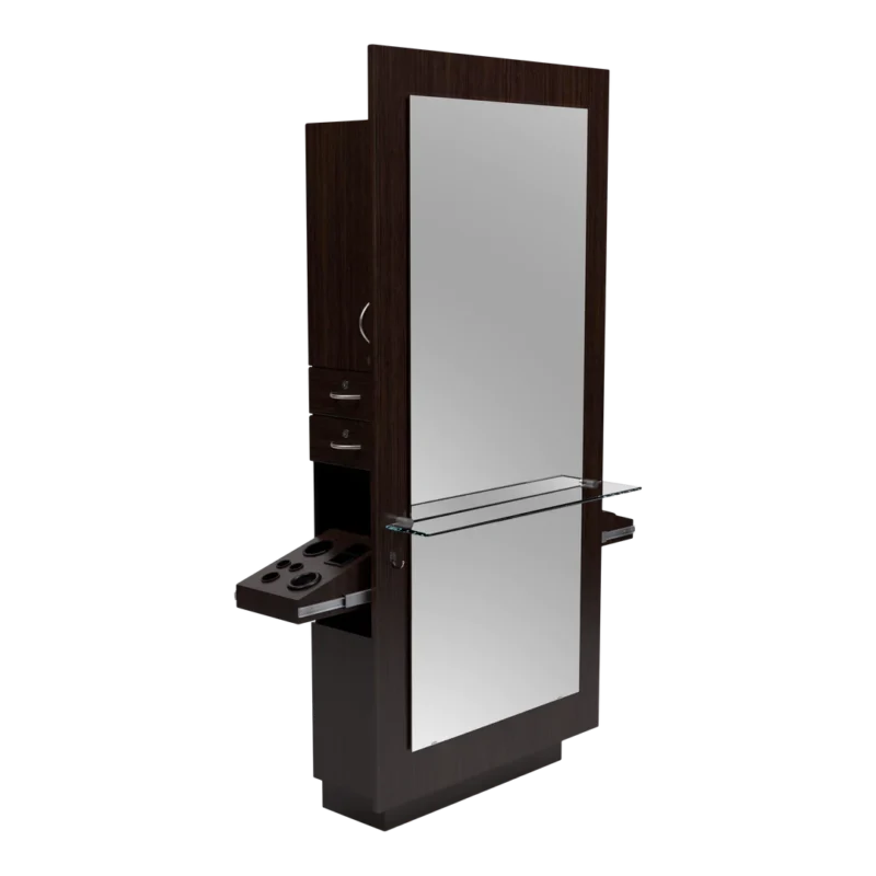 Kaemark An image of a Garbo American-Made Styling Station with a mirror attached to it.