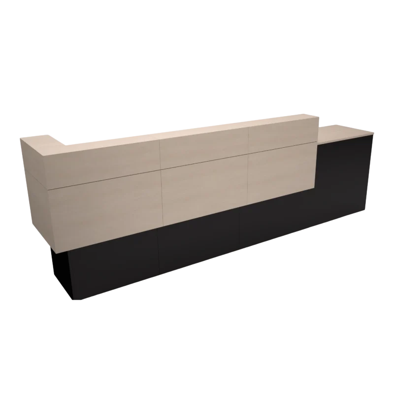 Kaemark A Garbo American-Made Reception Desk - C with a black and white finish.