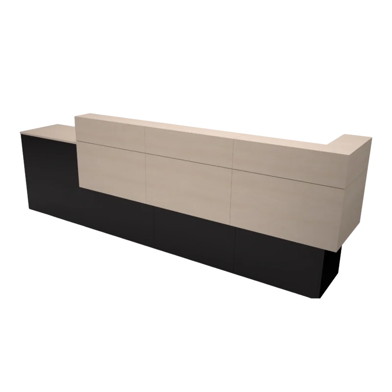 Kaemark A Garbo American-Made Reception Desk - D with a black and white finish.