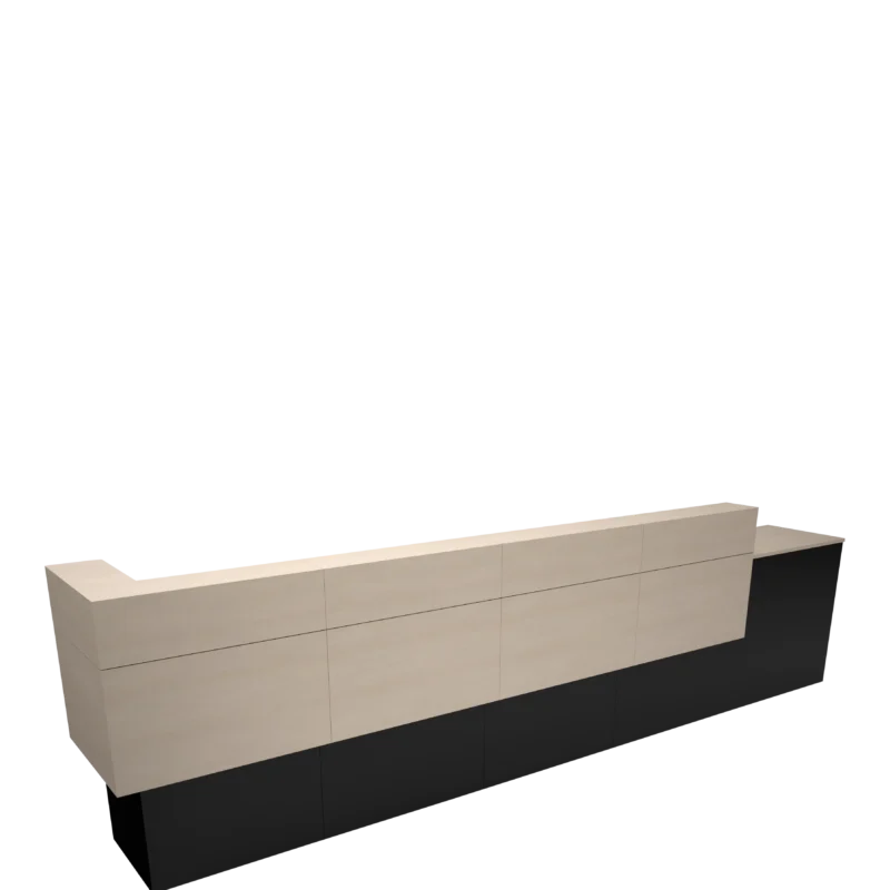 Kaemark An image of a Garbo American-Made Reception Desk - E with a black and white background.