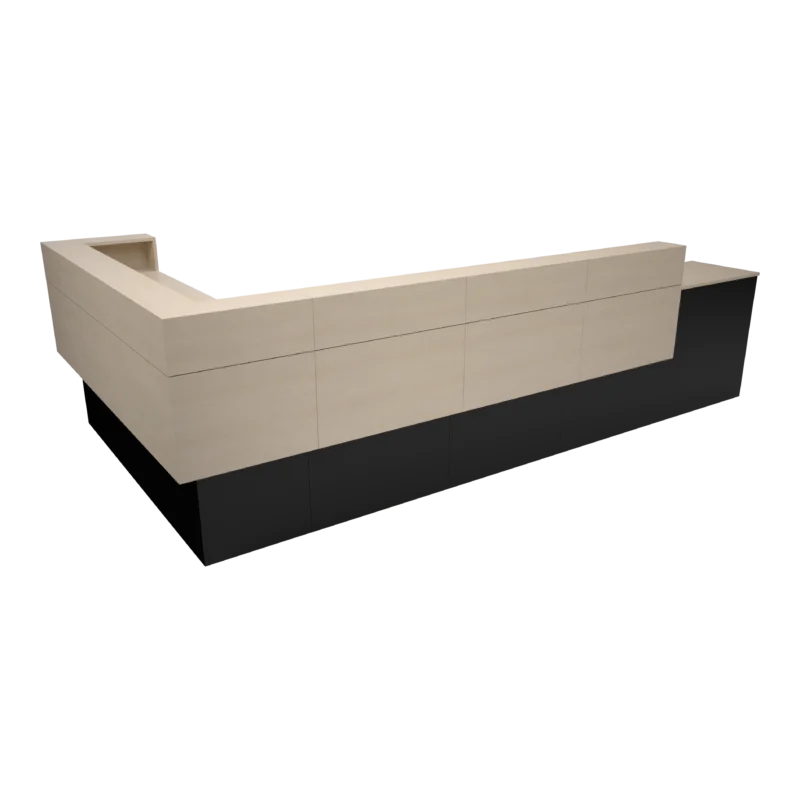Kaemark A Garbo American-Made Reception Desk - G with black and beige color.