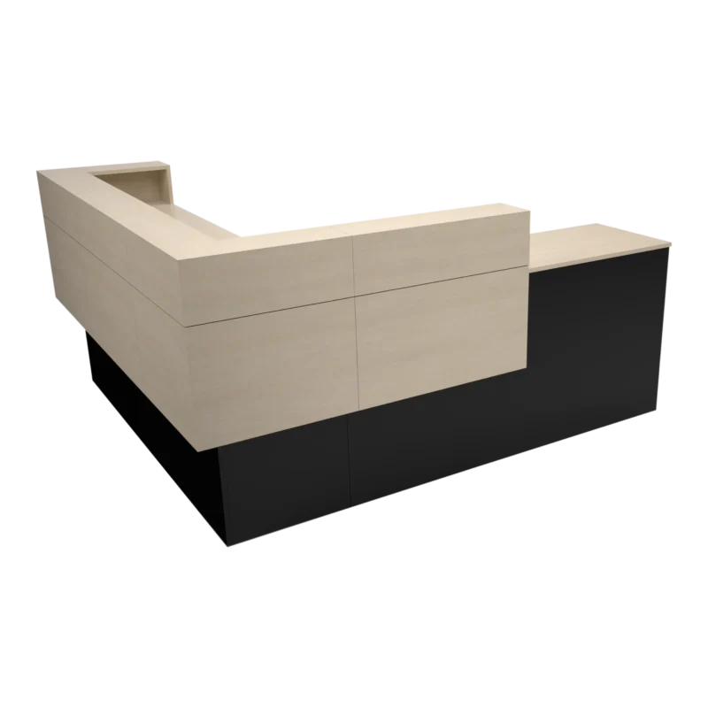 Kaemark A Garbo American-Made reception desk with a black and white design.