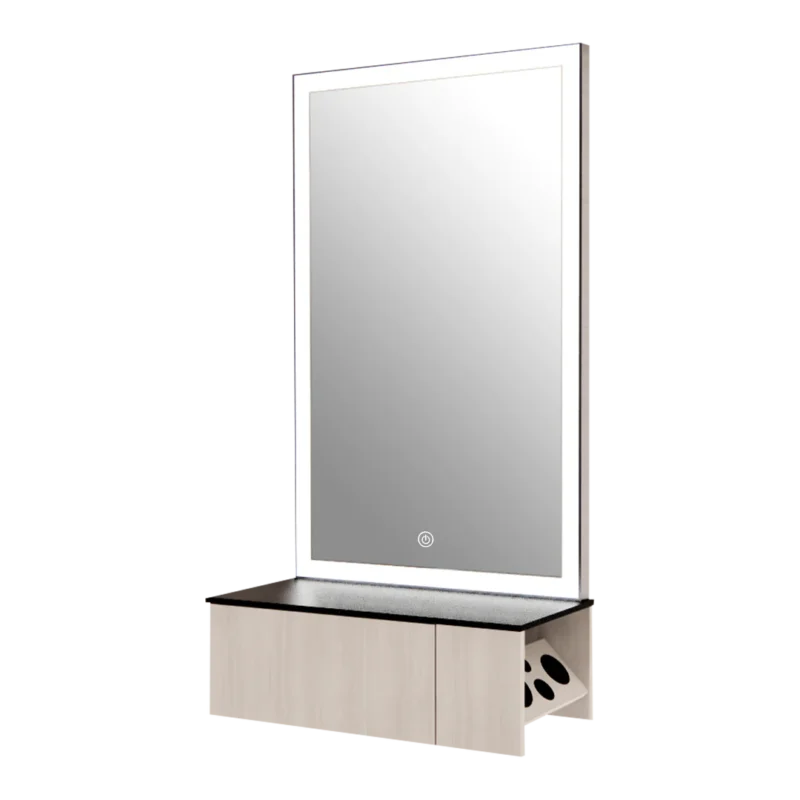 Kaemark A Glo LED GL-03-B American-Made Styling Station with a mirror on top of it.