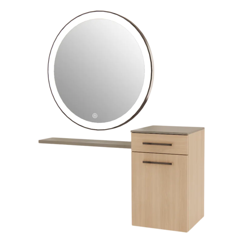 Kaemark A Glo LED GL-04-B American-Made Styling Station with a mirror and a mirror.