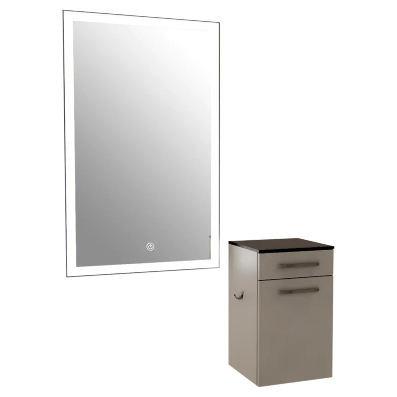 Kaemark A Glo LED GL-04-C American-Made Styling Station with a mirror next to it.