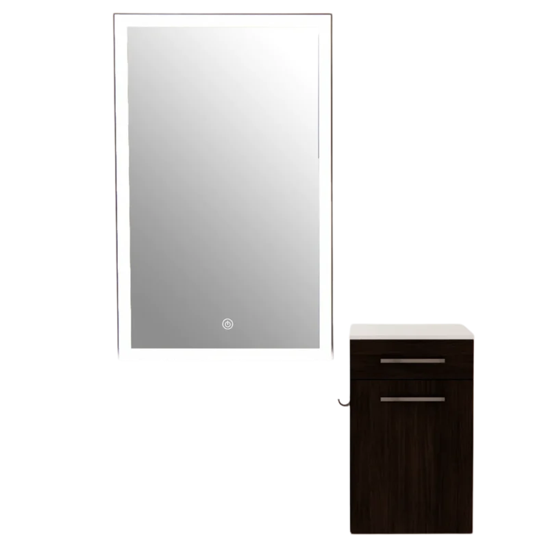 Kaemark A Glo LED GL-04-D American-Made Styling Station with a mirror next to it.