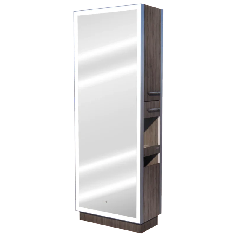 Kaemark A Glo LED GL-05-2-A American-Made Styling Station with a mirror on it.