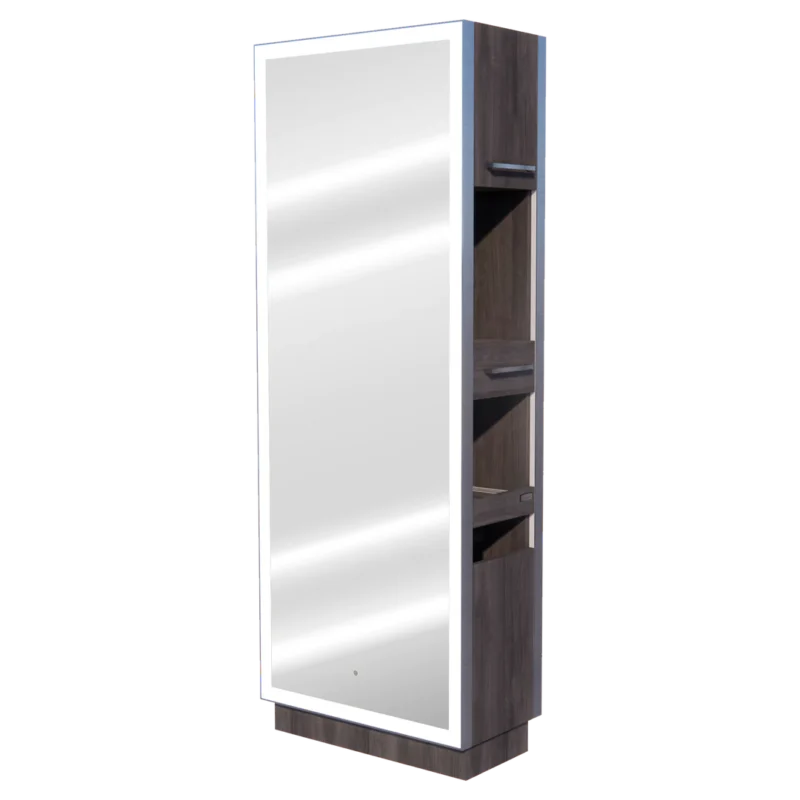 Kaemark A Glo LED GL-05-2-B American-Made Styling Station with a mirror on top.