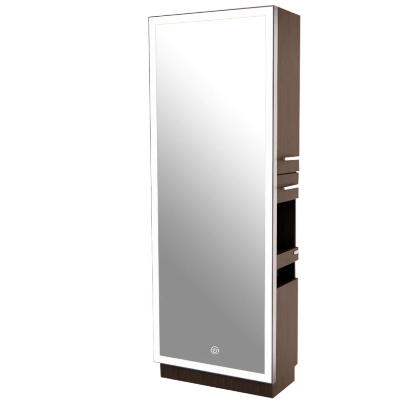 Kaemark A Glo LED GL-05-A American-Made Styling Station with a mirror on top.