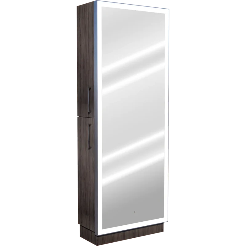 Kaemark A Glo LED GL-05-D American-Made Styling Station with a mirror on top.