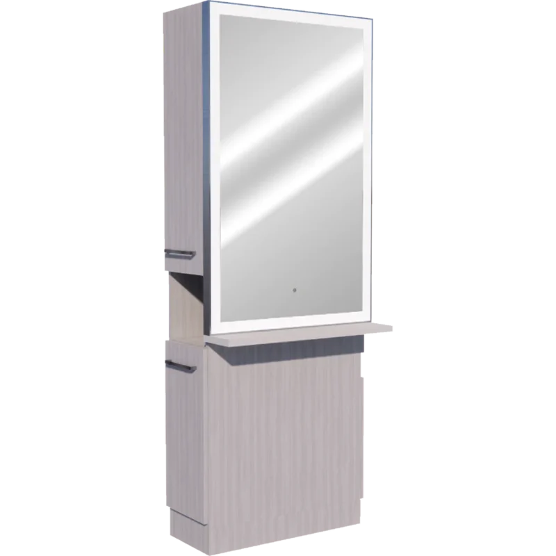 Kaemark An image of a Glo LED GL-05-K American-Made Styling Station with a mirror.