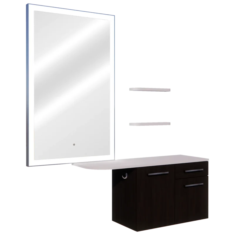 Kaemark A Glo LED GL-18-B American-Made Styling Station with a mirror and mirror.