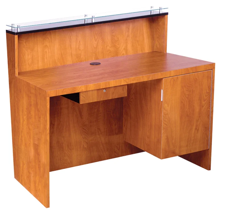Kaemark The Javoe American-Made Reception Desk - 4 Ft. with a glass top.