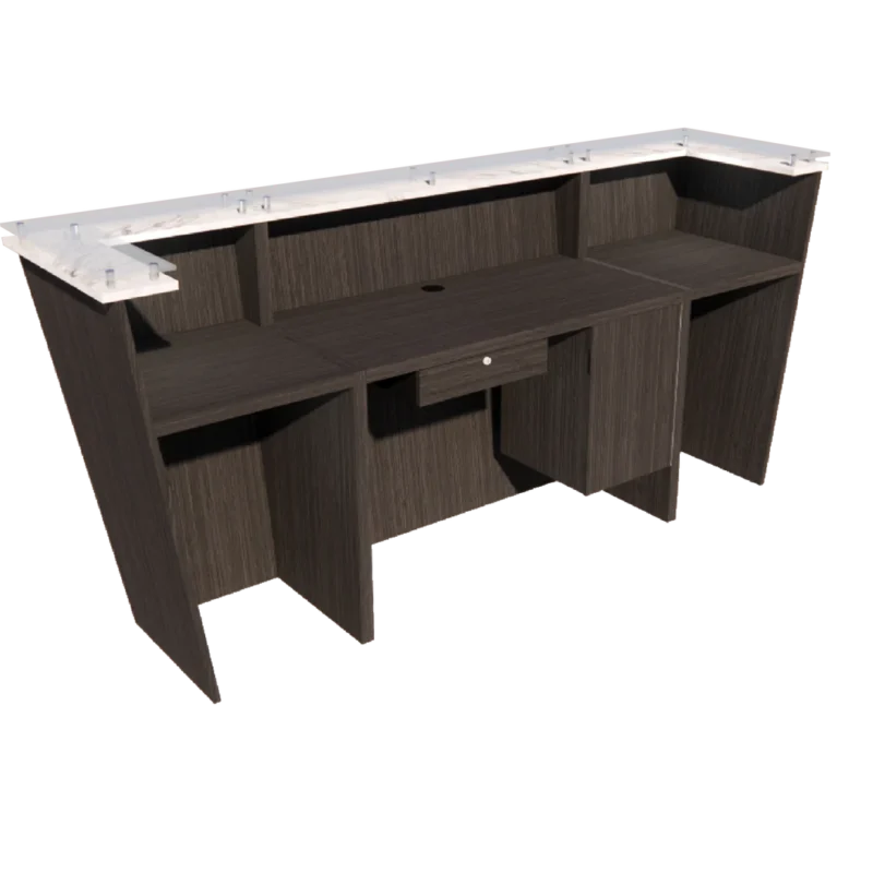Kaemark An image of a Javoe American-Made Reception Desk - A with drawers and a sink.