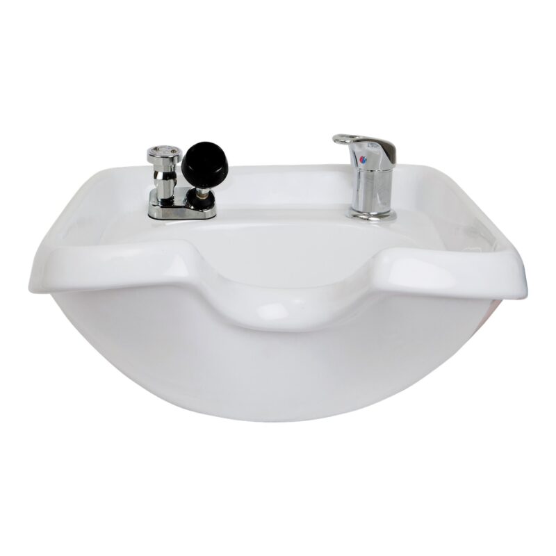 Kaemark A white 902 Wall Hanging Shampoo Bowl with a faucet on it.