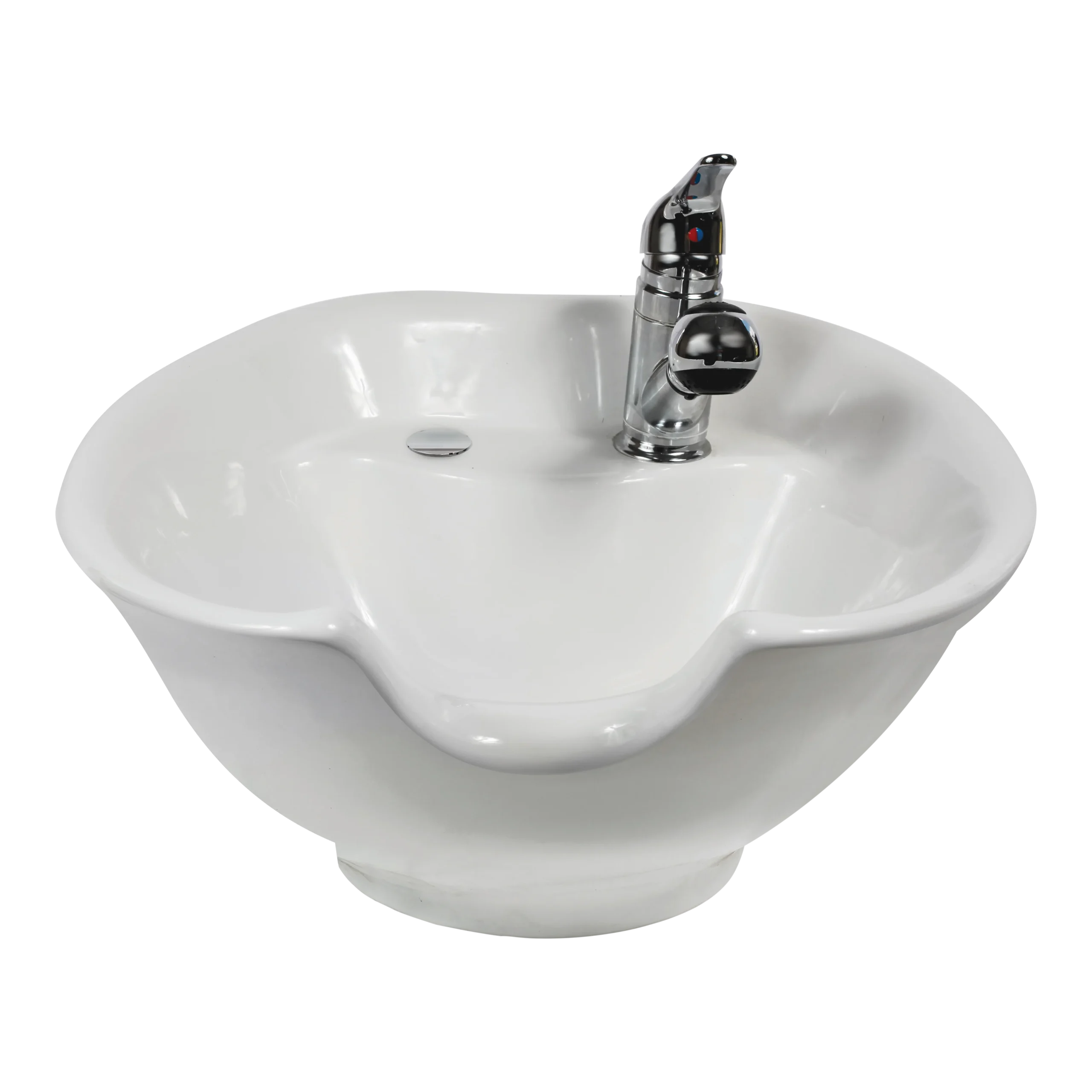 Kaemark A white 933 Tilting Shampoo Bowl with a faucet on it.