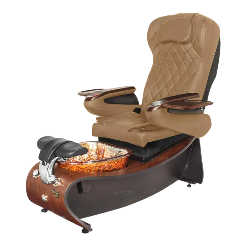 Kaemark A Lavender 3 Pedicure Chair by Gulfstream Inc. with a tan and brown seat.
