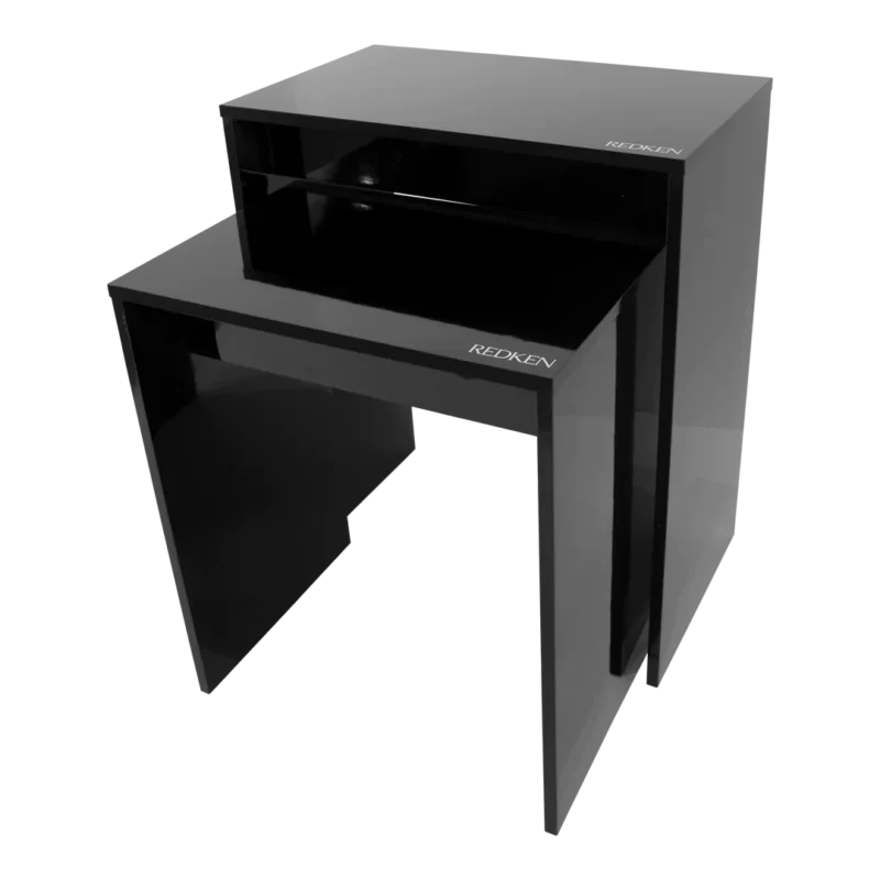 Kaemark A black Nesting Tables with two drawers.