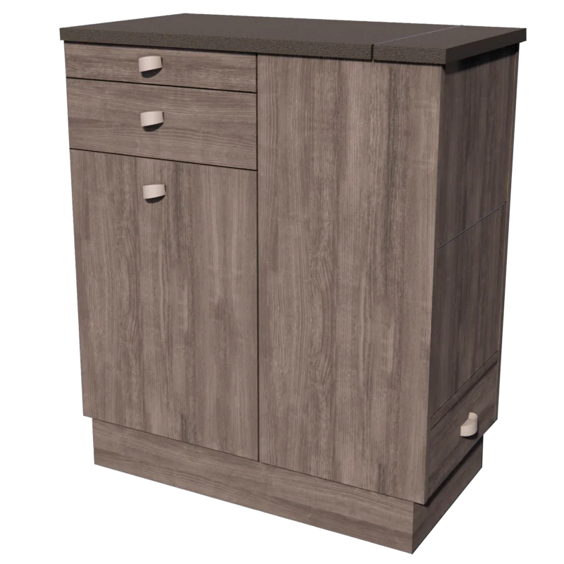 Kaemark A 3d image of a Reflections Island Styling Station with drawers.