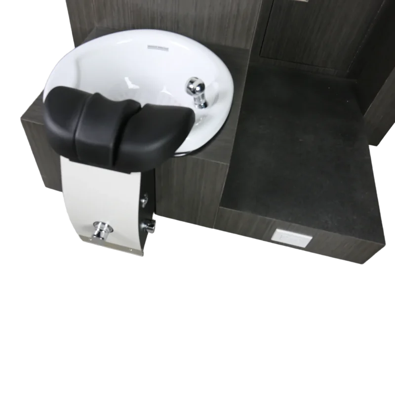 Kaemark A black and white Reflections Pedicure Unit with a black seat.