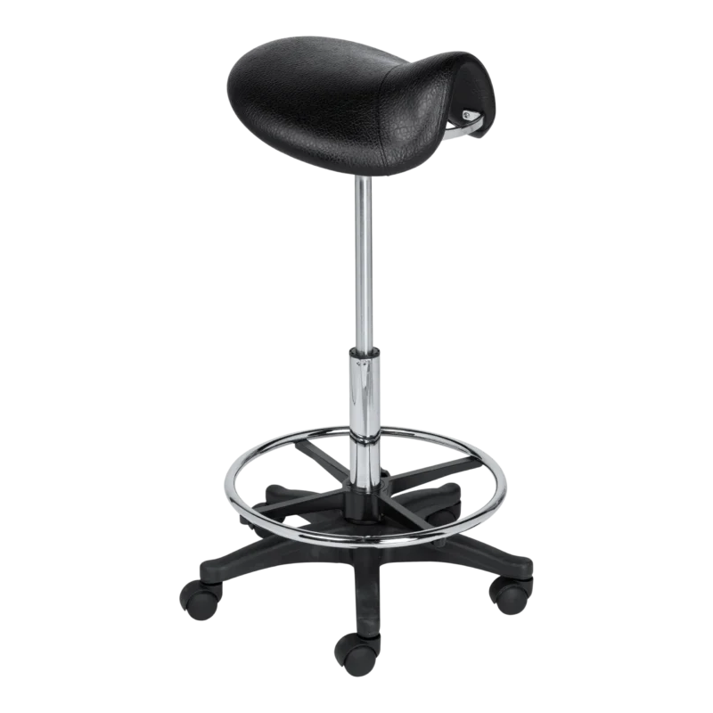 Kaemark A Lily Styling Stool with a chrome base on a black background.