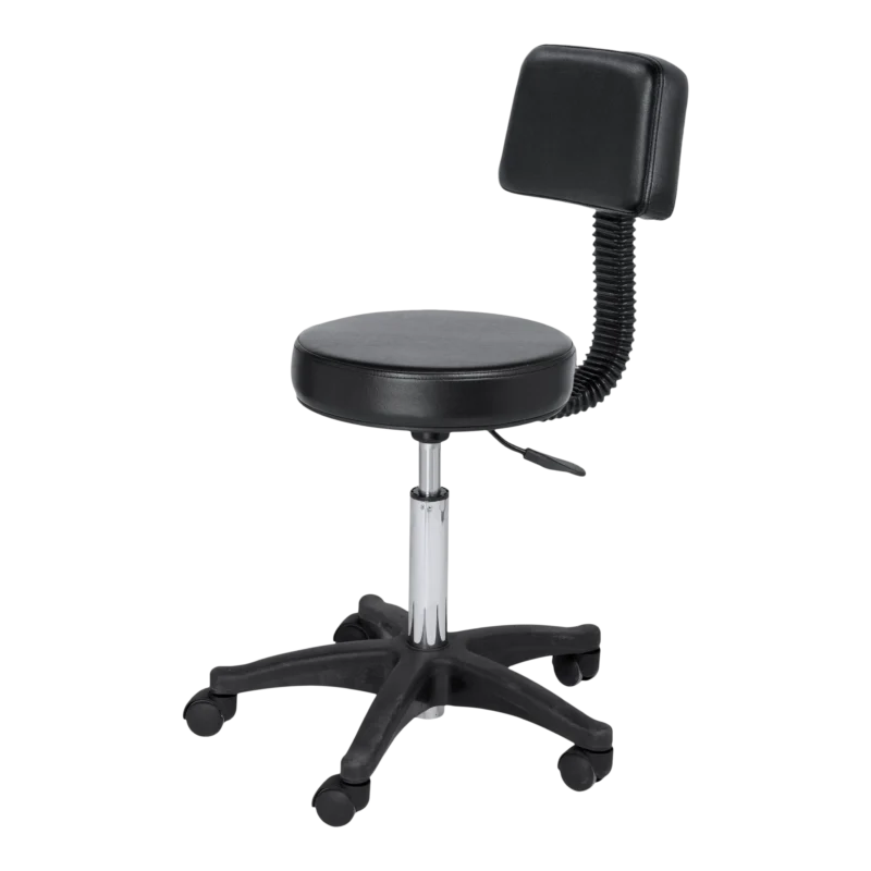 Kaemark An Ivy Manicure Stool with Back with wheels and a black seat.