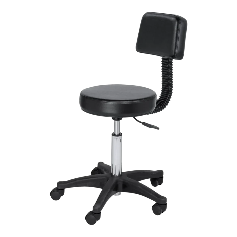 Kaemark An Ivy Manicure Stool with Back with wheels and a black seat.