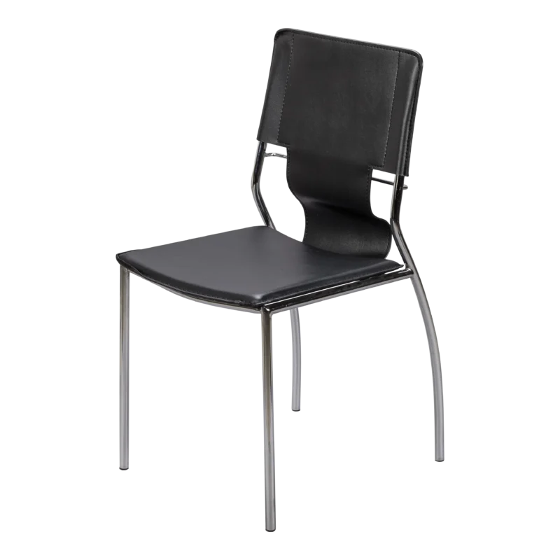 Kaemark Lillian Reception Chair with a chrome frame and black leather seat.