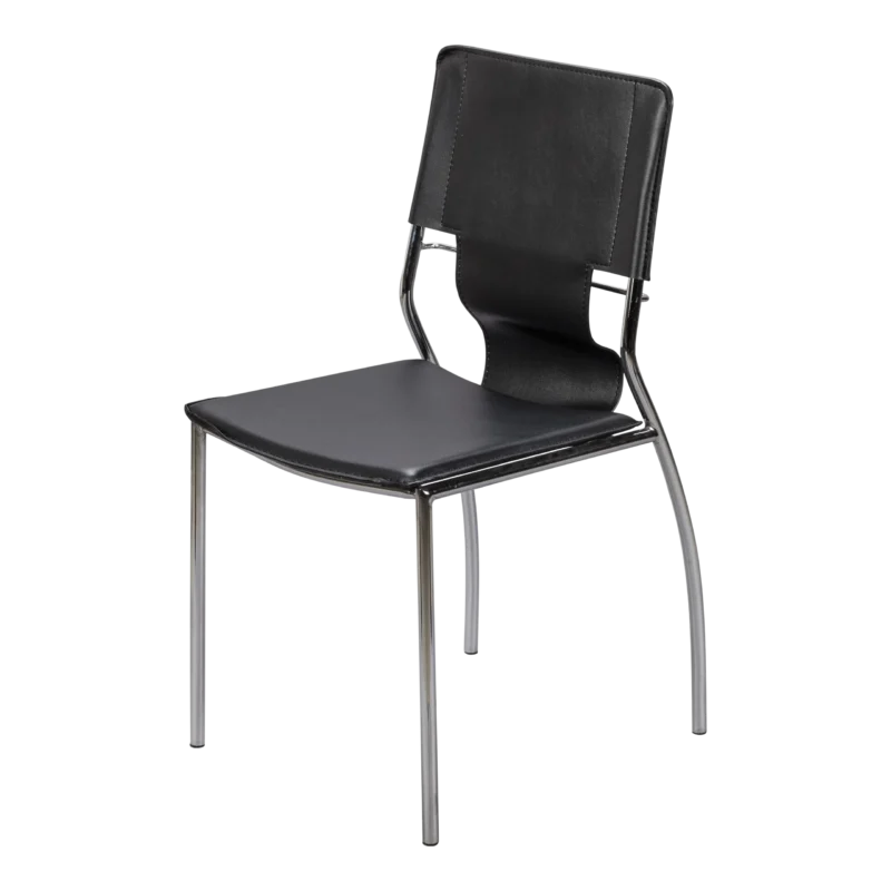 Kaemark Lillian Reception Chair with a chrome frame and black leather seat.
