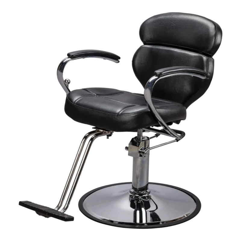 Kaemark A black Alissa All-Purpose Chair with chrome base.