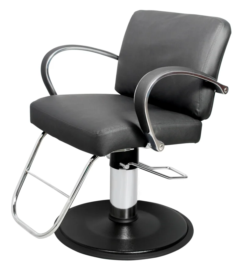 Kaemark A black Sophia Styling Chair Back Cover on a chrome base.
