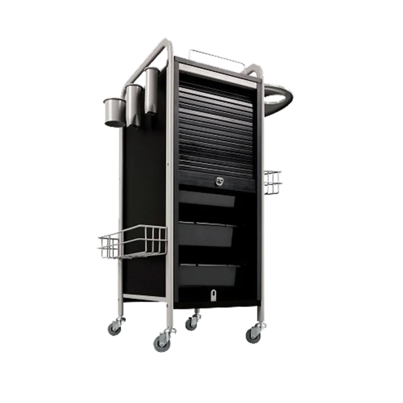 Kaemark A black Stella Personal Assistant Trolley with two drawers on wheels.