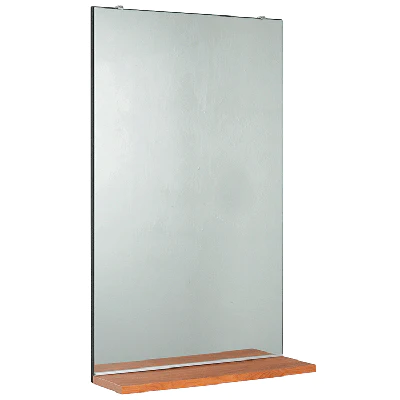 Kaemark A Rectangle Mirror and Shelf with a wooden shelf on a white background.