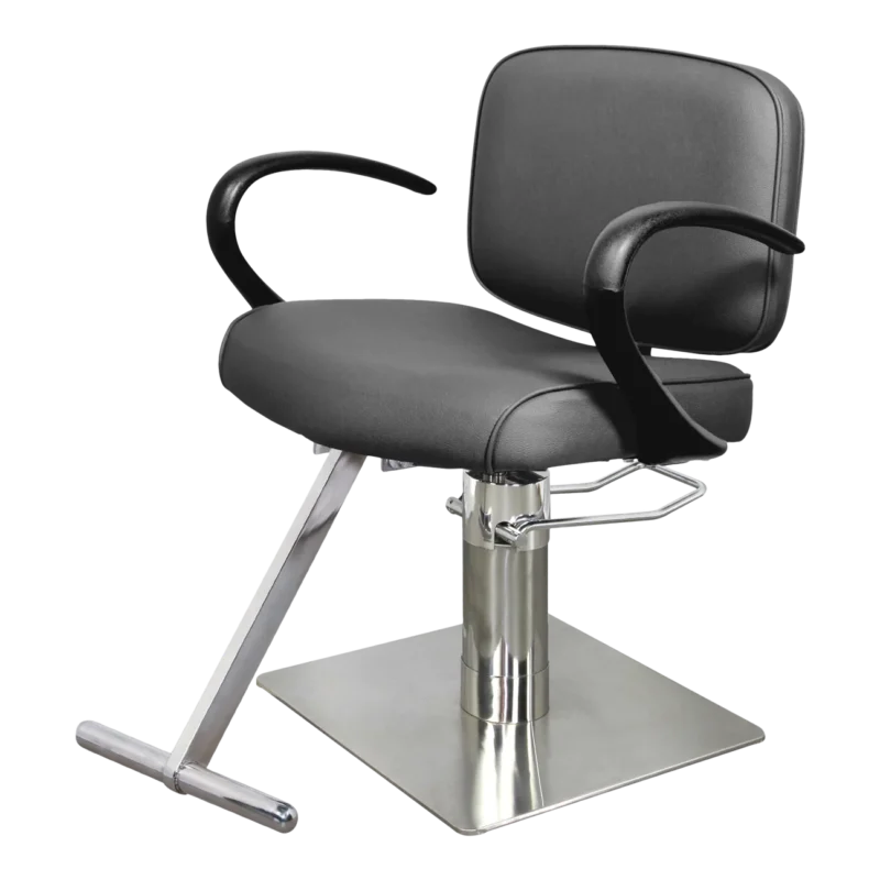 Kaemark A black Amber Kaemark American-Made Salon Styling Chair with a chrome base.