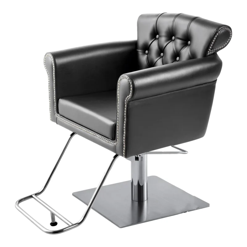Kaemark A black Cornwall Styling Chair Back Cover with a chrome base.