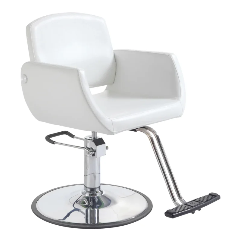 Kaemark A white Kate Styling Chair on a chrome base.